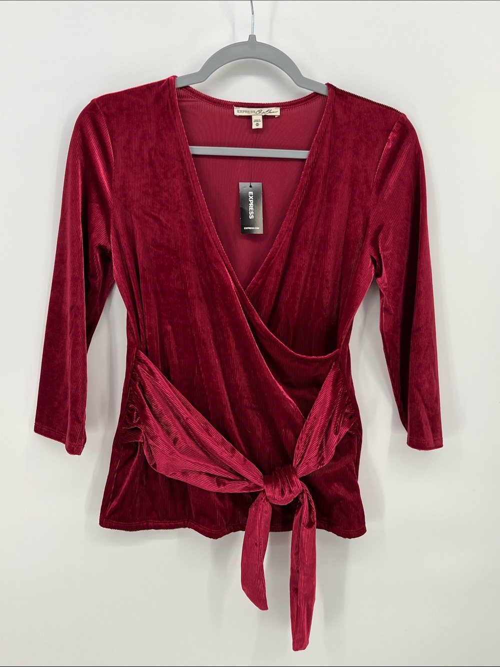 Express One Eleven NEW Women’s M Ribbed Velvet Wrap Front Tie Top